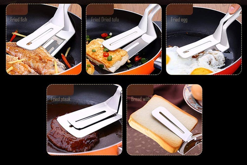 JXHAPY 304 Kitchens Tongs 11 Inch 1 Pack Premium Stainless Steel Multipurpose Gripper Bread Clip/Steak Clamps/Fried Steak Clamp/Barbecue Tongs/Beefsteak Turner Flipper - Image 4